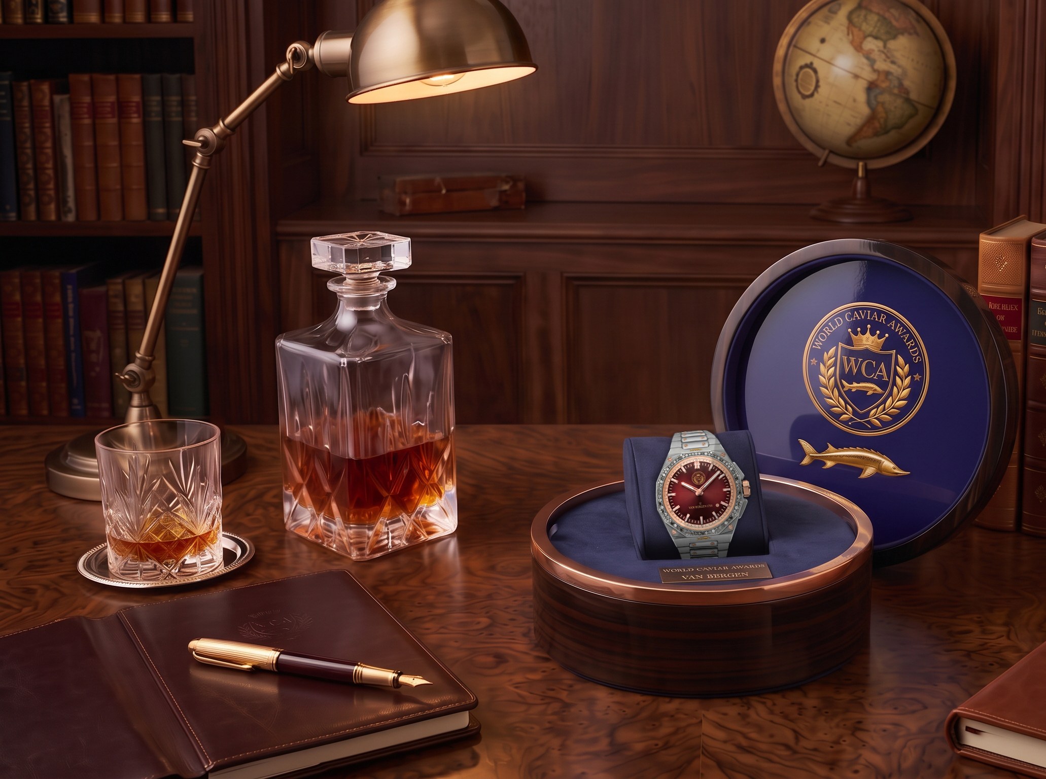 The World Caviar Awards Edition in its wooden presentation box, shaped after a caviar tin